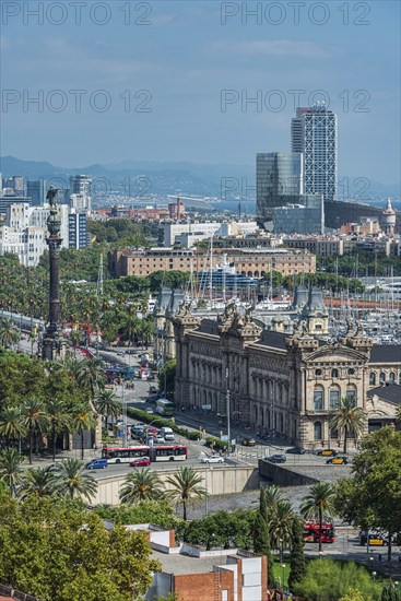 View with Columbus statue of Barcelona, Spain, Europe