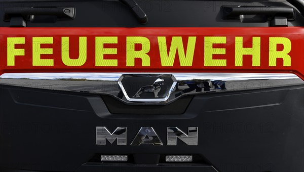 Lettering, logo, fire brigade, MAN, emergency vehicle, PreZero Arena, Sinsheim, Baden-Württemberg,