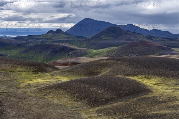 Volcanic landscape with colourful hills, Krafla geothermal area, Northern Iceland, Iceland, Europe