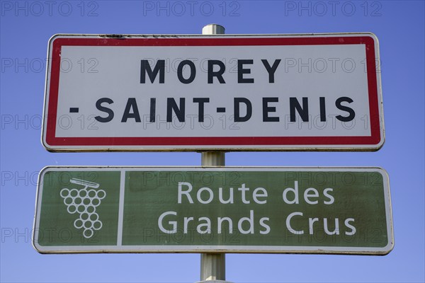 Town sign of Morey-Saint-Denis on the Route des Grand-Crus, Route of Fine Wines, Côte-dOr