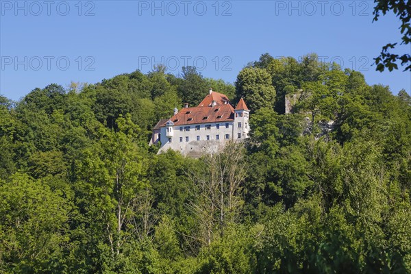 Klingenstein Castle, historic building, architecture, trees, lush greenery, small castle in the