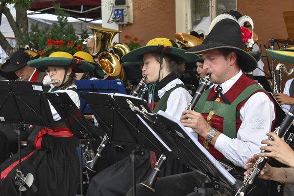 Clarinet players of the Civic Band of Sterzing in typical South Tyrolean traditional costume at a