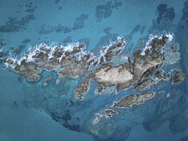 The reef Arrecife de las Sirenas in the Nature Reserve Cabo de Gata-Nijar, aerial view, drone shot,
