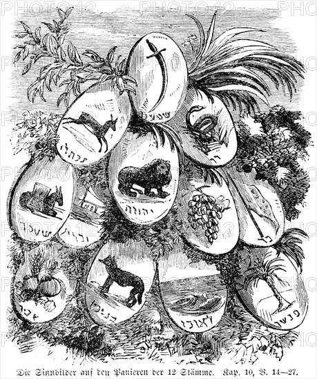 The allegories on the breading of the 12 tribes, Sinai, Issachar, Zebulun, Merari, animals, lion,