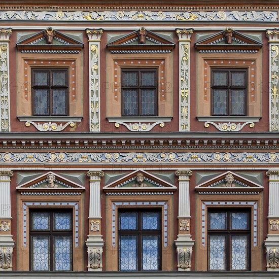Splendid façade decoration on the Haus zum Breiten Herd, Renaissance building on the fish market,
