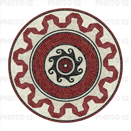 Vector round design element, mosaic tiles pattern in colors