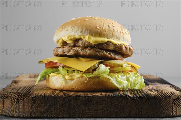 Double cheeseburger with garlic and cheese sauce, front view