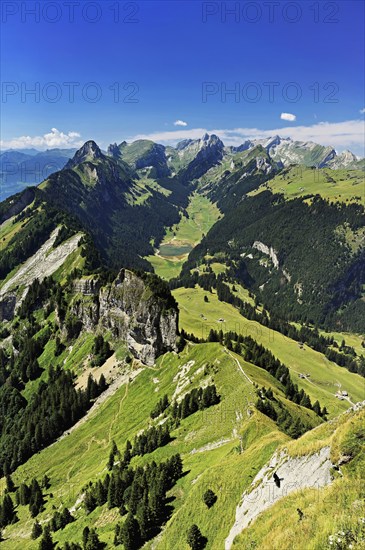 View from Säntis towards Sämtisersee, Canton Appenzell Innerrhoden, Switzerland, Europe