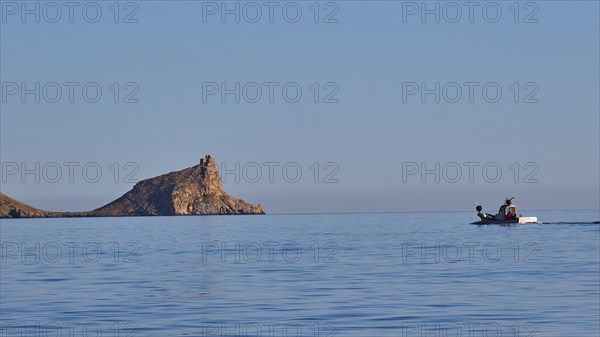 Fishing boat, Castello di Punta Troia, near, harbour, Martettimo town, Marettimo, Egadi Islands,