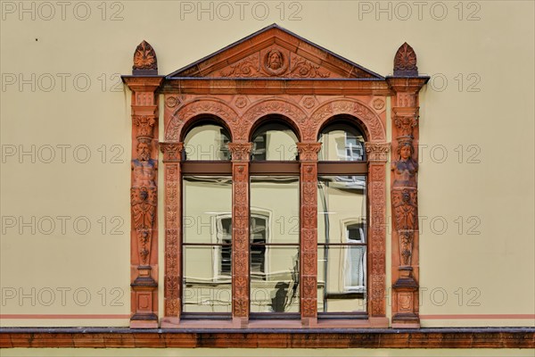 Window gables and windows on the front façade of the Fürstenhof, the Renaissance-era princely