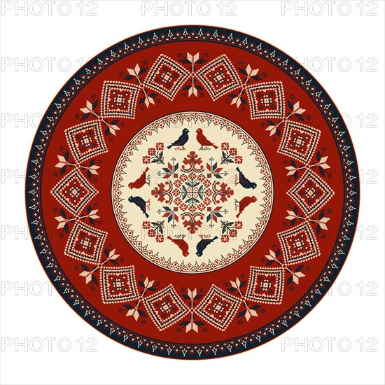 Traditional Polish embroidery round symbol, vector template. Isolated objects over white background