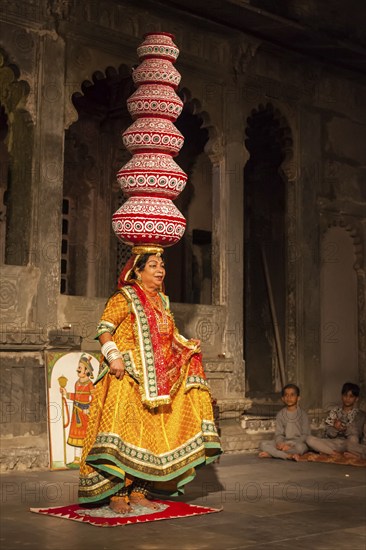 UDAIPUR, INDIA, NOVEMBER 24: Bhavai performance, famous folk dance of Rajasthan state. Performer