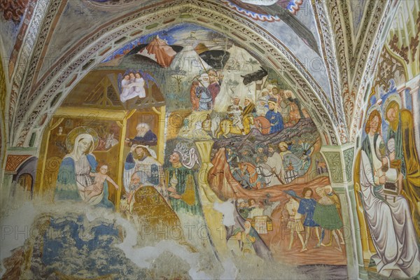 Gothic frescoes in the castle chapel of St Stephen, Morter, Latsch, South Tyrol, Italy, Europe