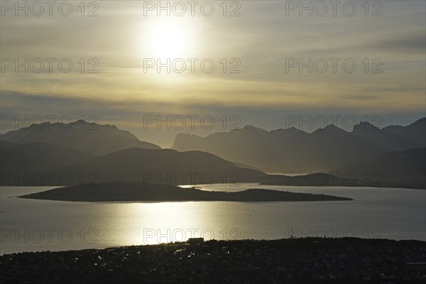 View from Fjellheisen over part of Tromsö and mountains, Troms og Finnmark, Norway, Europe