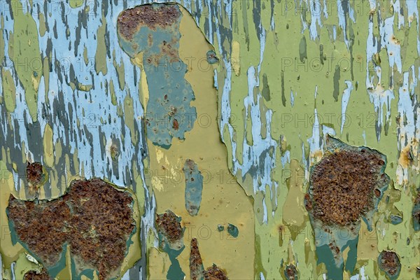 Iron plate with peeling paint and rust, background, texture, Italy, Europe