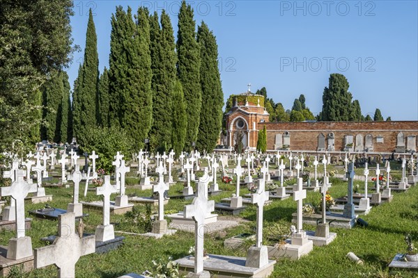 Graves in the central cemetery of Venice, cemetery island of San Michele, Venice, Italy, Europe
