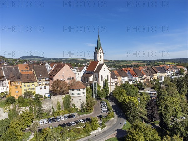Aerial view of the town of Engen with the Church of the Assumption of the Virgin Mary, Constance