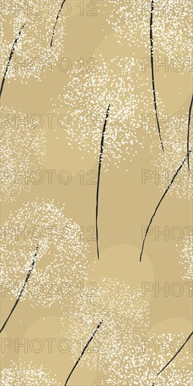 Stylized flying dandelions card, vector seamless pattern