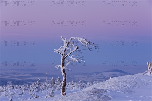 View from the snow-covered Fichtelberg to the Ore Mountains