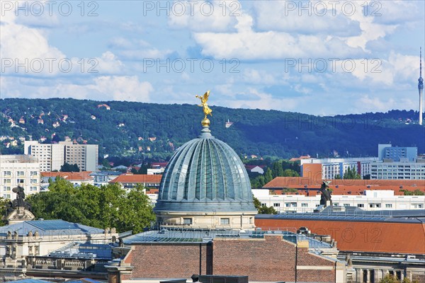 View from the Hausmannsturm tower to the east of Dresden, in the foreground the glass dome with the