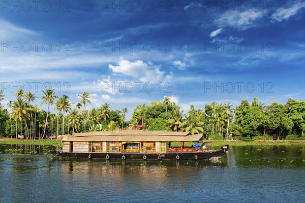 Houseboat on Kerala backwaters in Kerala, India, Asia