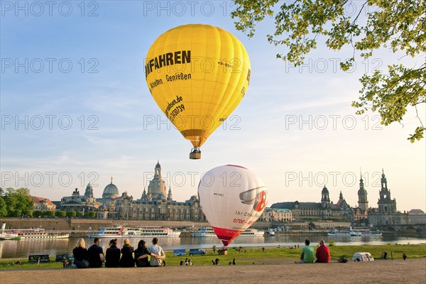 Dresden hot air balloon launches on the banks of the Neustadt Elbe