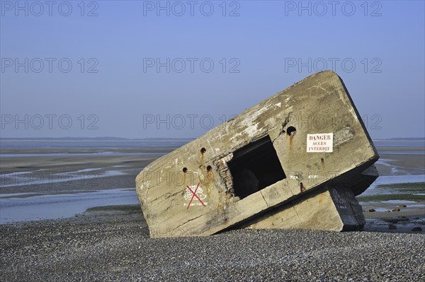 Second World War bunker on the beach at Le Hourdel near Saint-Valéry-sur-Somme, Bay of the Somme,