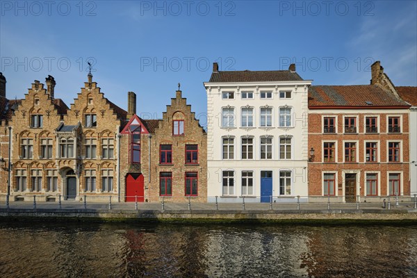 Bruges typical Belgian cityscape Europe tourism concept, canal and old Flemish houses. Brugge,