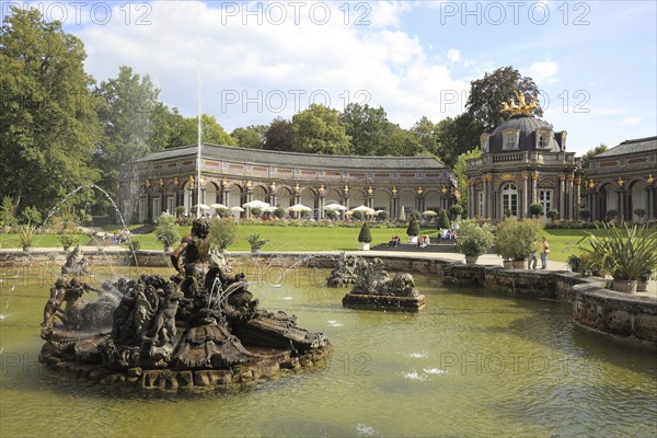 Waterworks and New Palace with Temple of the Sun at the Hermitage in Bayreuth, Upper Franconia,