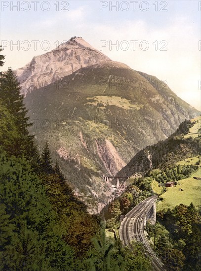 Die St. Gotthardbahn, Windgelle, Switzerland, ca. 1890, Historic, digitally restored reproduction
