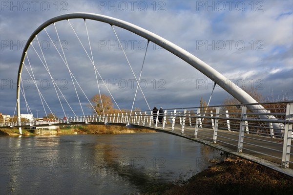 Cantilever pedestrian bridge over the River Mulde near Dessau, arch bridge, modern architecture,