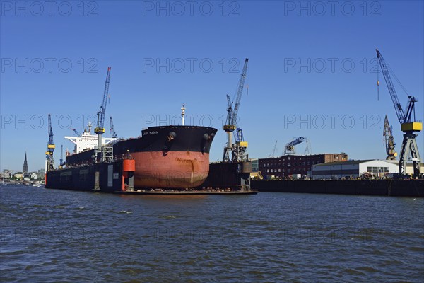 Europe, Germany, Hamburg, Elbe, harbour, floating dock, bulk carrier Cap Maria, 87440 Brt, in