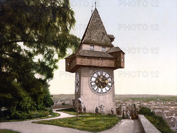 The clock tower, Graz, Styria, formerly Austro-Hungary, today Austria, c. 1890, Historic, digitally