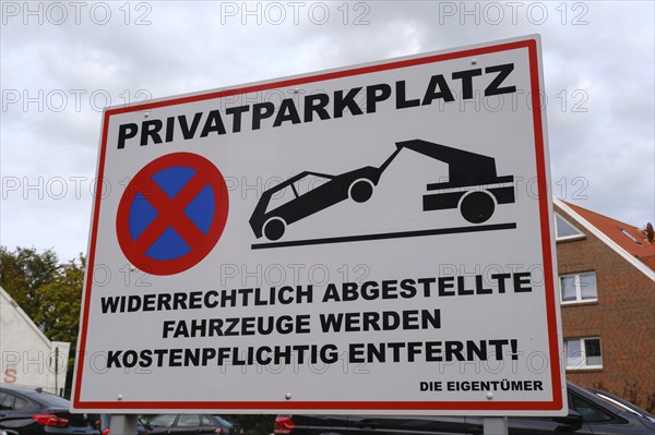 Sign Private Parking, Absolute No Stopping, Norddeich, Norden, East Frisia, Lower Saxony, Germany,