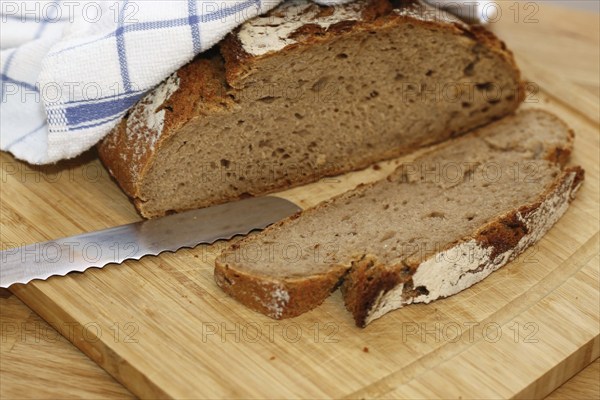 Close-up of a good, crusty sliced loaf of bread