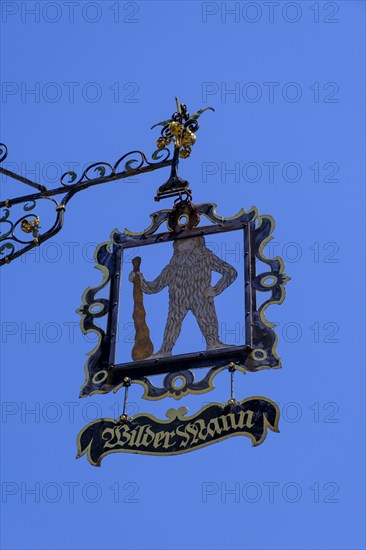 House sign, nose sign, inn sign Wilder Mann, Ravensburg, Upper Swabia, Baden-Württemberg, Germany,
