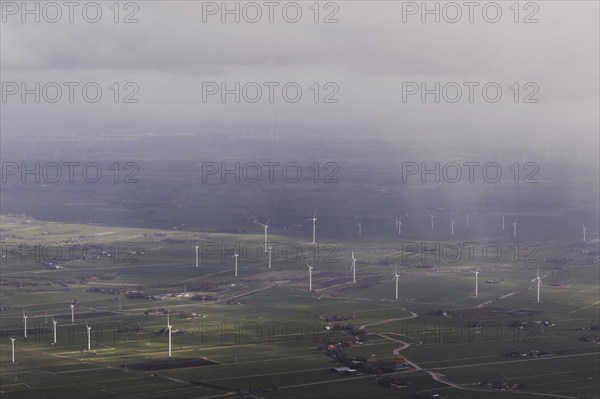 Aerial view of wind turbines, taken near Wischhafen, 25/03/2024