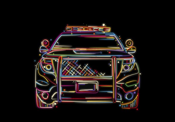 Police car, front view. Hand drawn vector illustration in colors