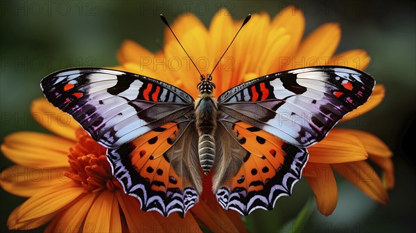 Extreme close-up of a painted lady butterfly (Vanessa cardui), AI generated