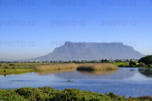 From Bloubergstrand to the silhouette of Cape Town, Cape Town, with Table Mountain, Cape Town,