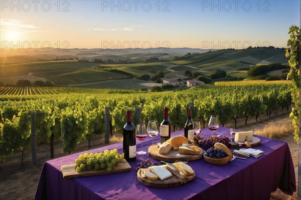 AI generated aerial view capturing a wine tasting table set