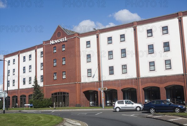 Modern architecture frontage of Novotel hotel in Ipswich, Suffolk, England, UK