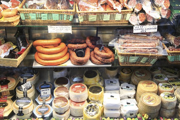 Shop window display local food specialities, Trujillo, Caceres province, Extremadura, Spain, Europe