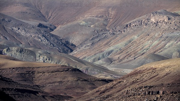 Colourful mountains, layered landscape, Gorges du Dades, Dades Gorge, Taboulmante, Morocco, Africa