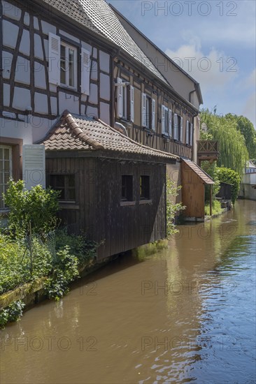 Half-timbered houses on the Canal de la Lauter, Lauter Canal, old town of Wissembourg, Alsace,