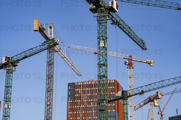 Construction sites in the east of Hafencity Hamburg, office building, new district on the Elbe, on