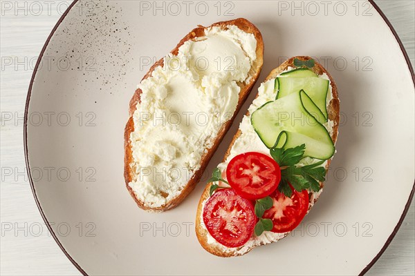 Sandwich, with cream cheese, homemade, on a cutting board, rustic style, no people, selective