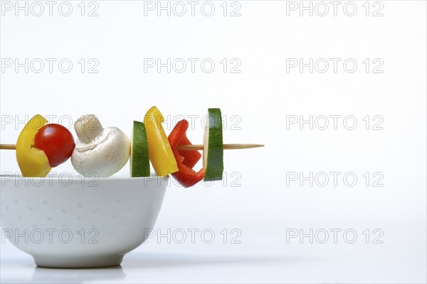 Vegetable skewer on a tray, barbecue skewer