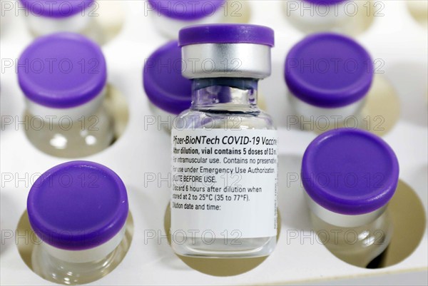 Vaccine vials with the Covid19 Biontech Pfizer vaccine, Schönefeld, 15 February 2021