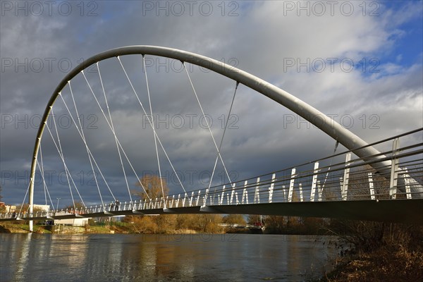 Cantilever pedestrian bridge over the River Mulde near Dessau, arch bridge, modern architecture,
